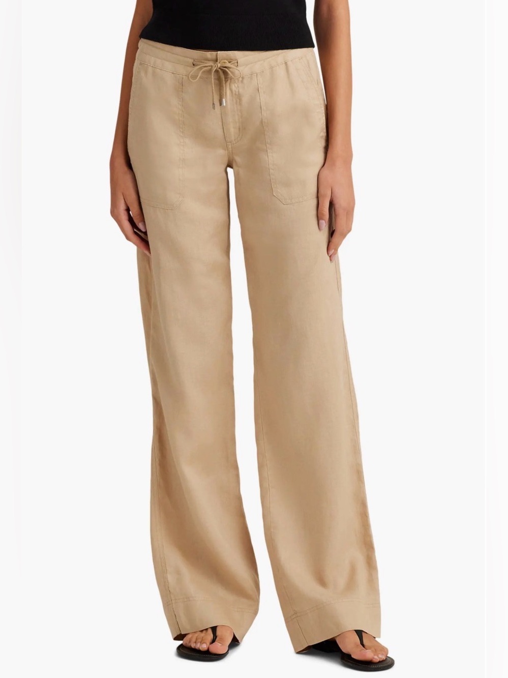 Wide Leg Linen Pants Lauren Ralph Lauren black label color Birch Tan neutral